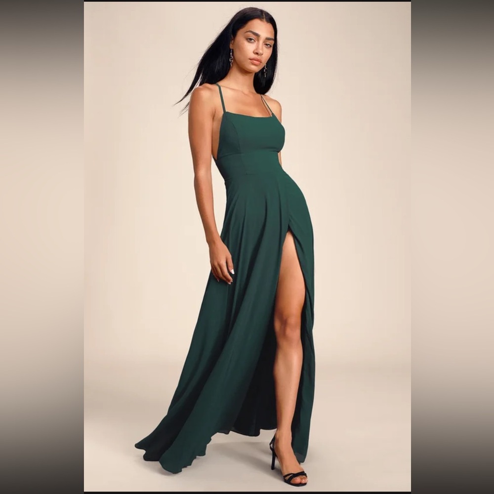 Dreamy Romance Forest Green Backless Maxi Dress